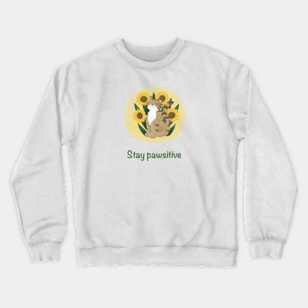 Stay pawsitive cat and sunflowers Crewneck Sweatshirt by AbbyCatAtelier